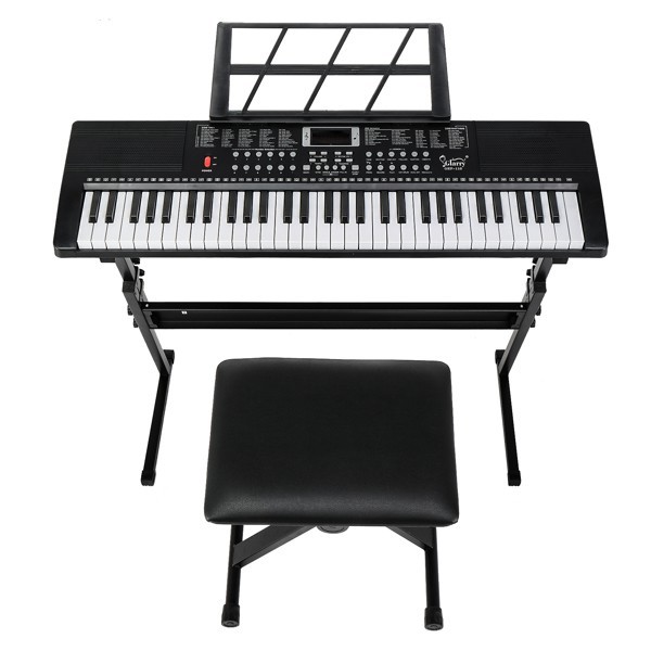 61-key electronic keyboard + stand + stool set, black