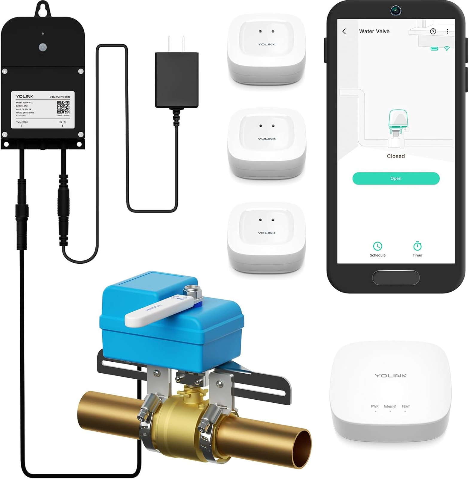Water Leak Detection System Kit Wireless Valve Controller with Sensors