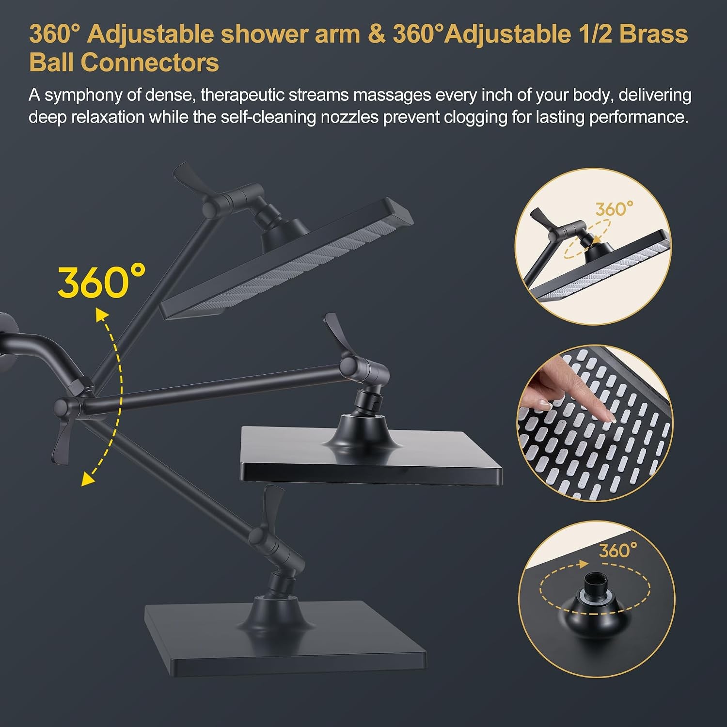 Rainfall Shower Head for Bathroom, 11.8 Inch Large Rectangular with Adjustable