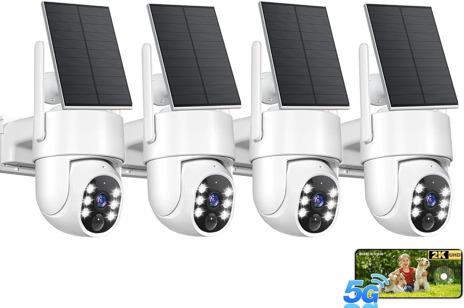 4 Immersive 2K Solar Security Cameras with Night Vision & Smart Detection
