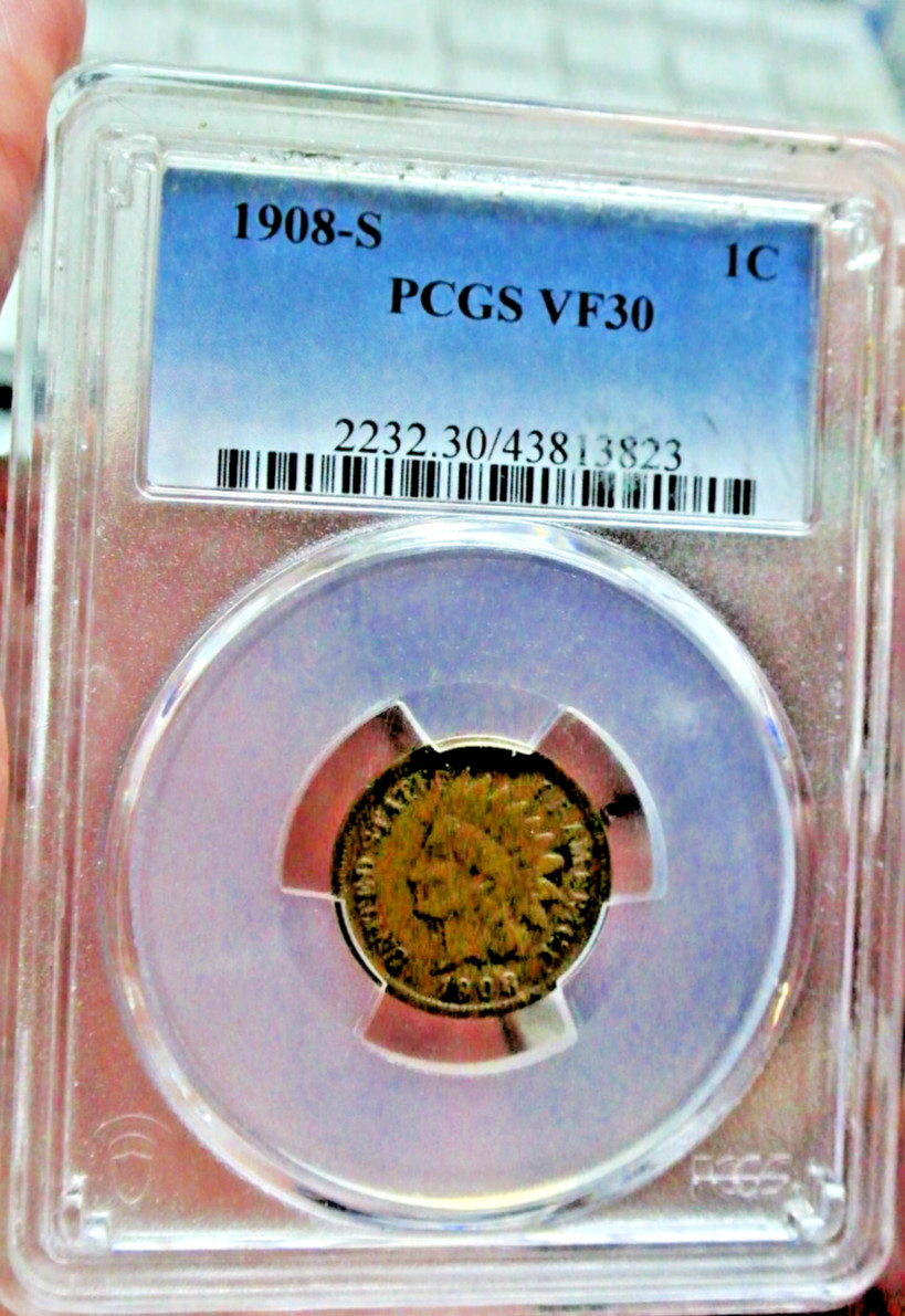 1908-s Indian Cent PCGS VF30 PQ key date