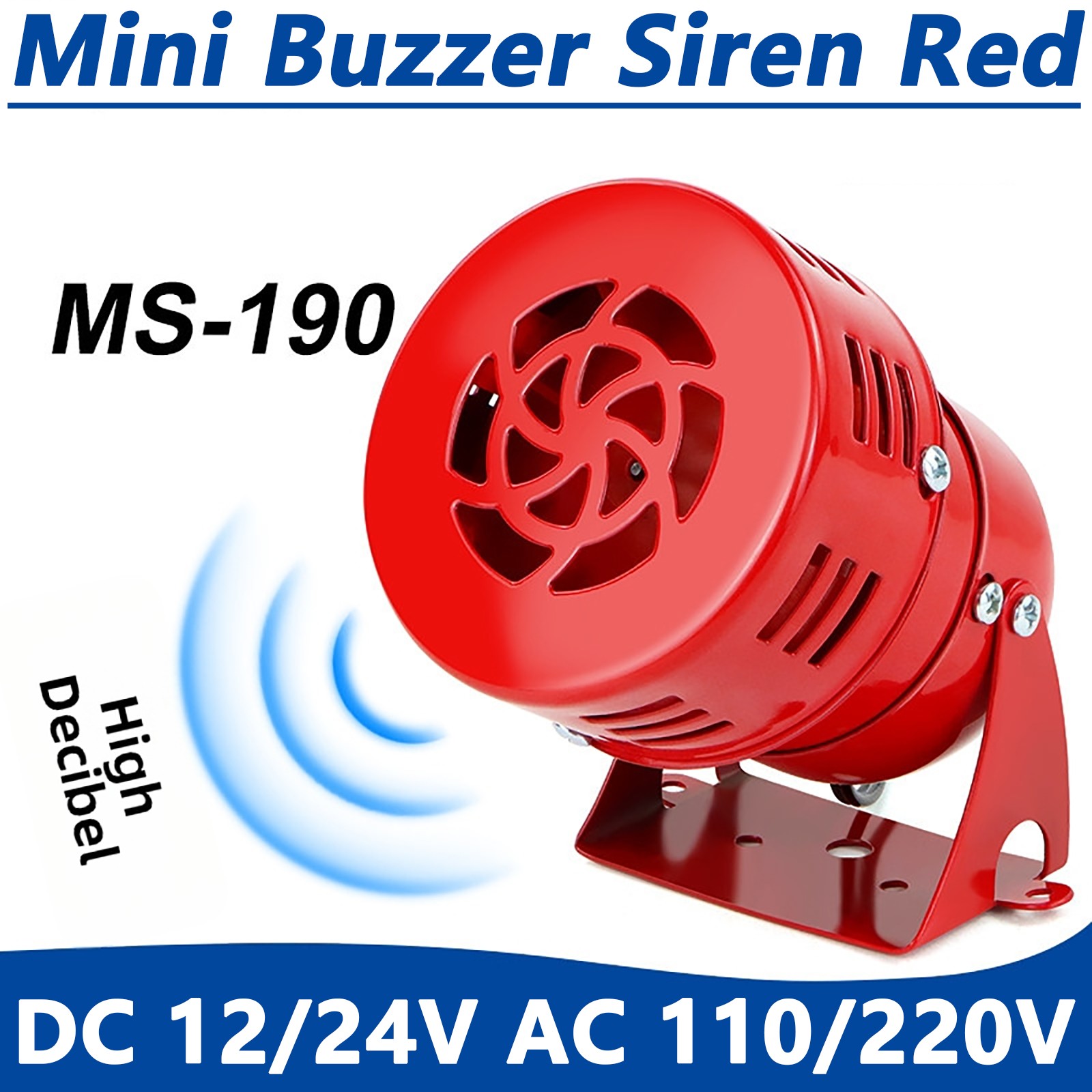 MS-190 Mini Electric Air Raid Siren Alarm DC 12/24V AC 110/220V Buzzer Siren