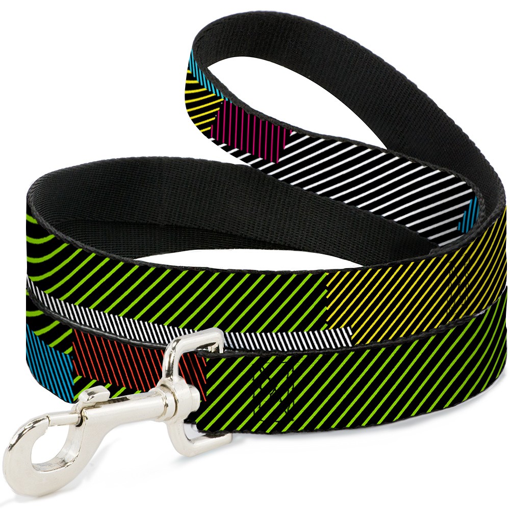 Dog Leash 6-FEET Hash Mark Stripe Black/Multi Color WIDE 1.5"