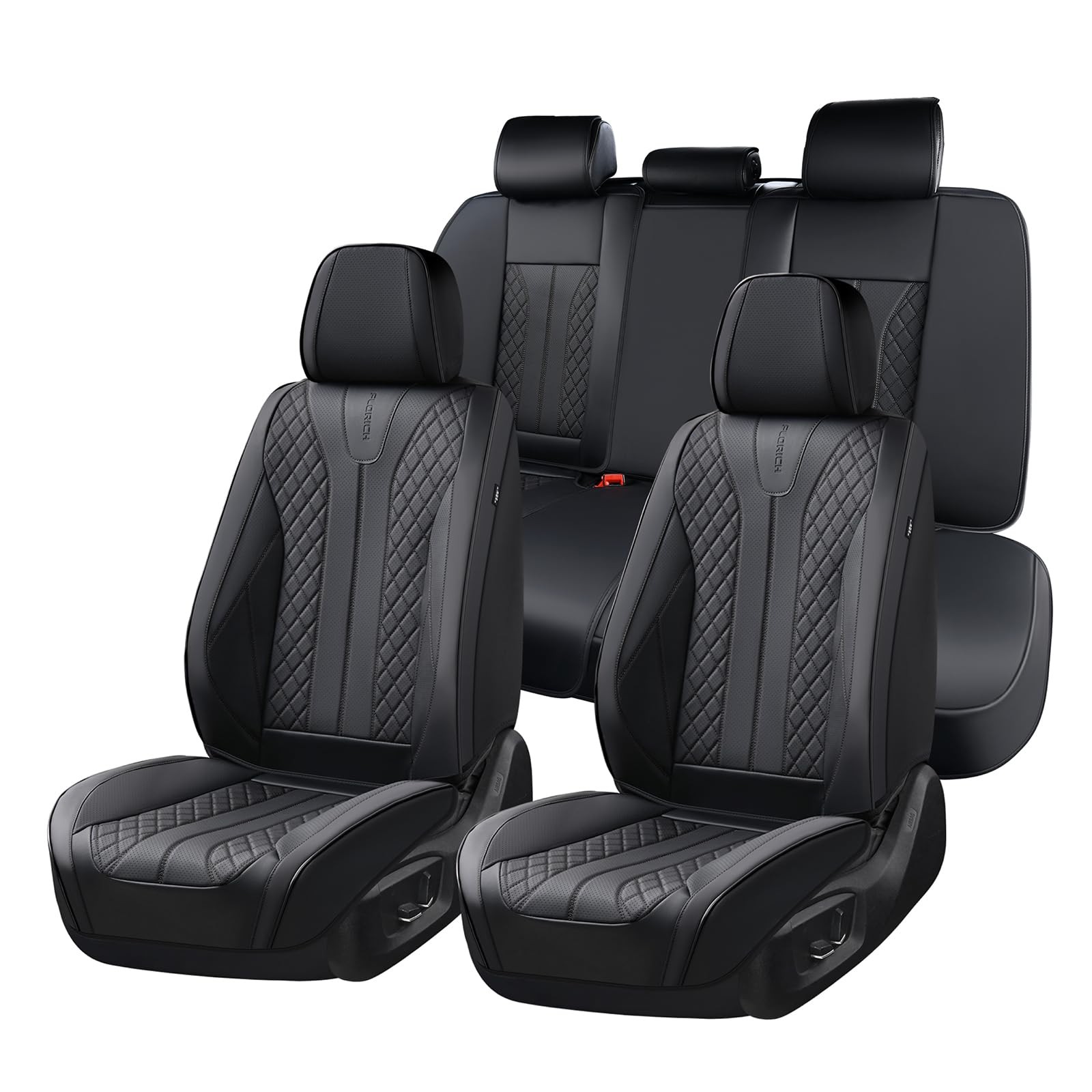 FLORICH Leather Car Seat Covers, Seat Cover for Cars Full Set Black Car Seat Cov