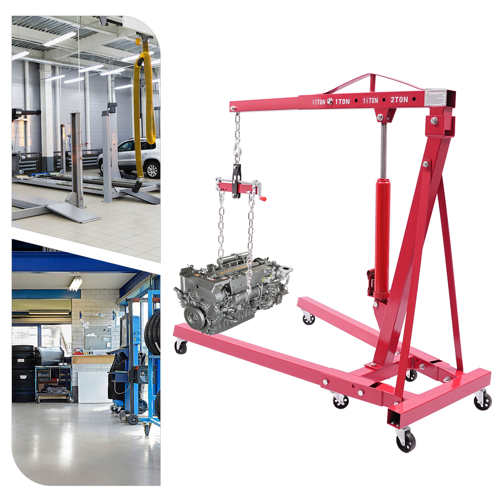 Engine Hoist & Leveler Cherry Picker Folding Hydraulic Crane Lift Tools 4400 LBs