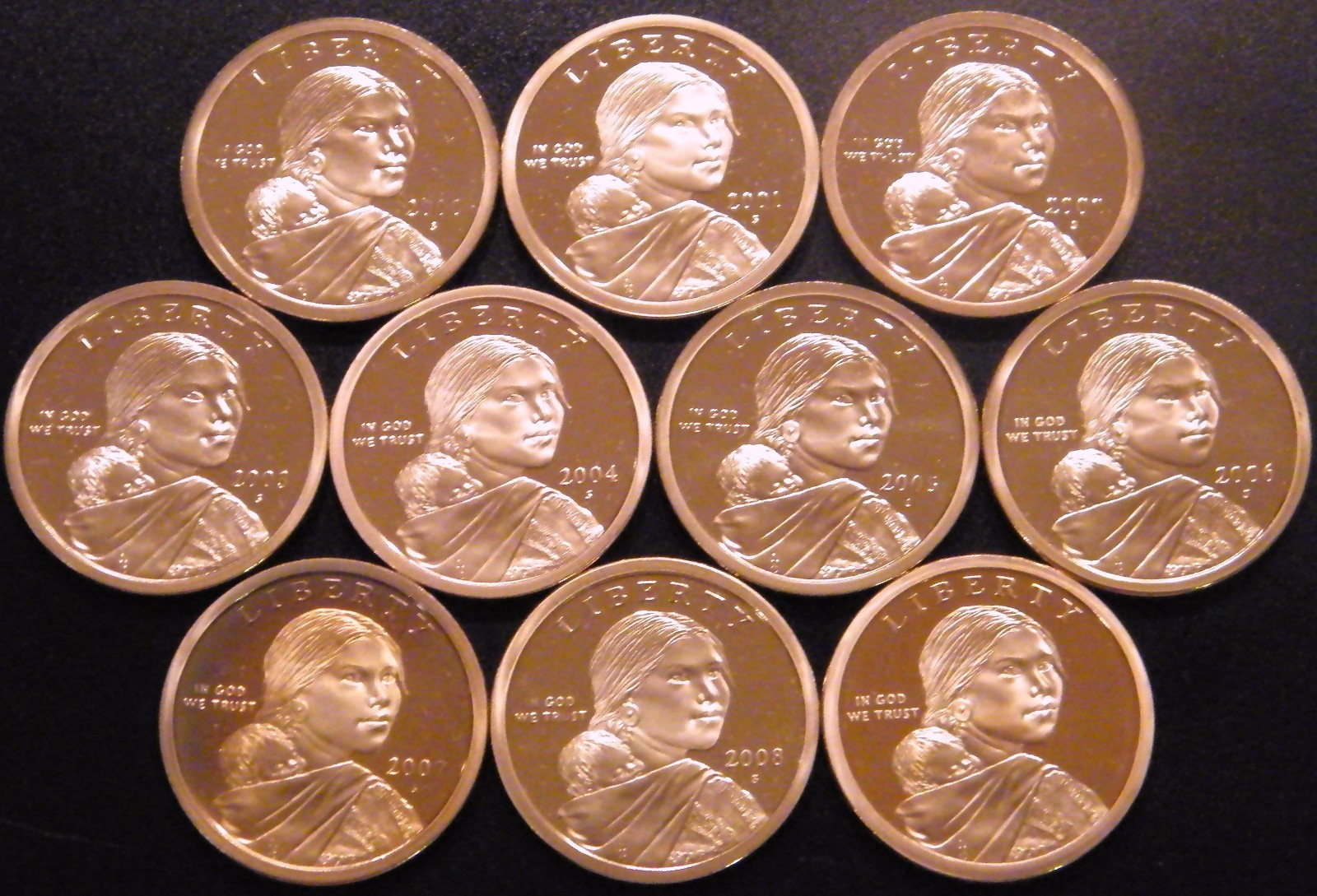 2000-2009 S Native American Sacagawea Proof Dollar Run Gem Cameo US 10 Coin Set