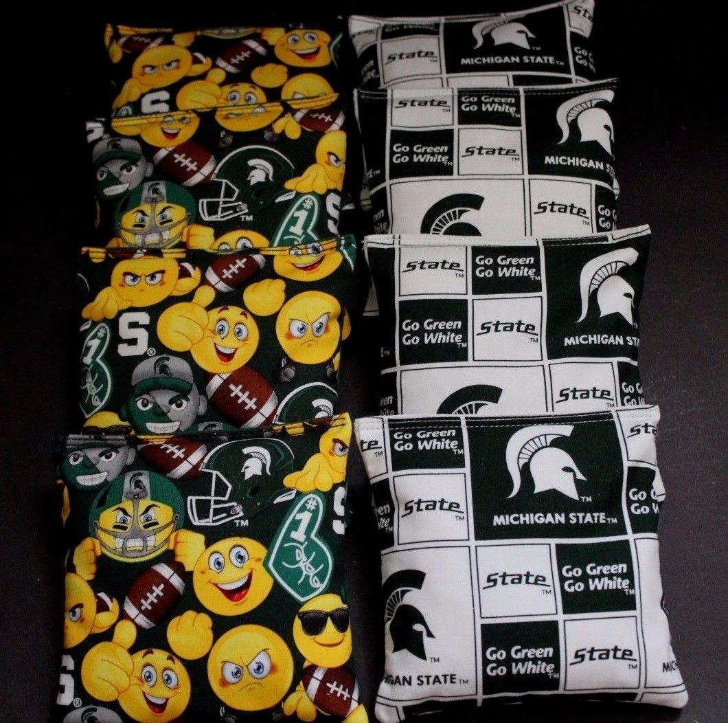 8 Cornhole Bean Bags made w MICHIGAN STATE University MSU Emoji Fabric