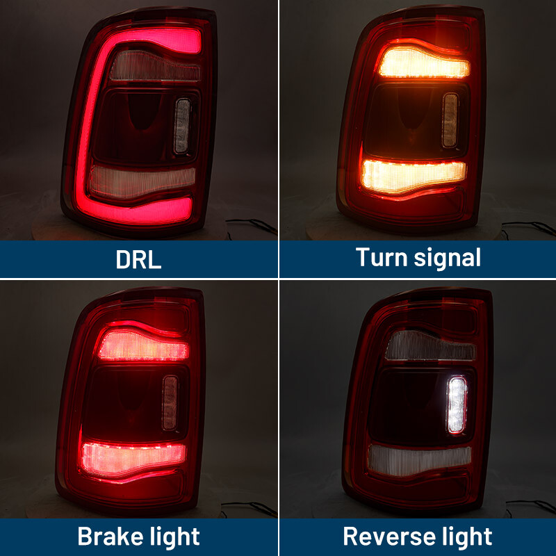 Pair For 2019-2024 Dodge RAM 2500 3500 Red Bezel LED Tail Lights w/ Blind Spot