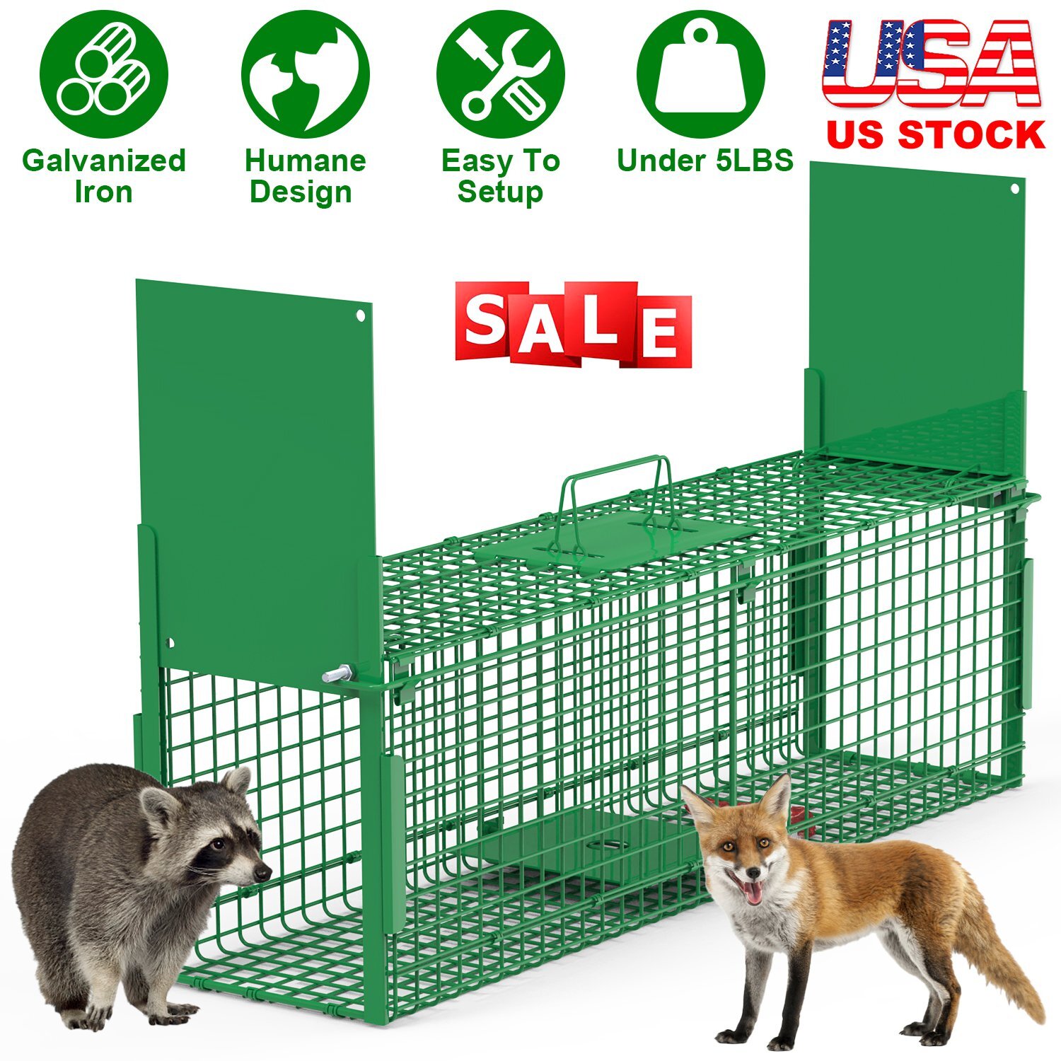 Folding Collapsible Humane Live Animal Cage Trap for Catch Release Rabbits