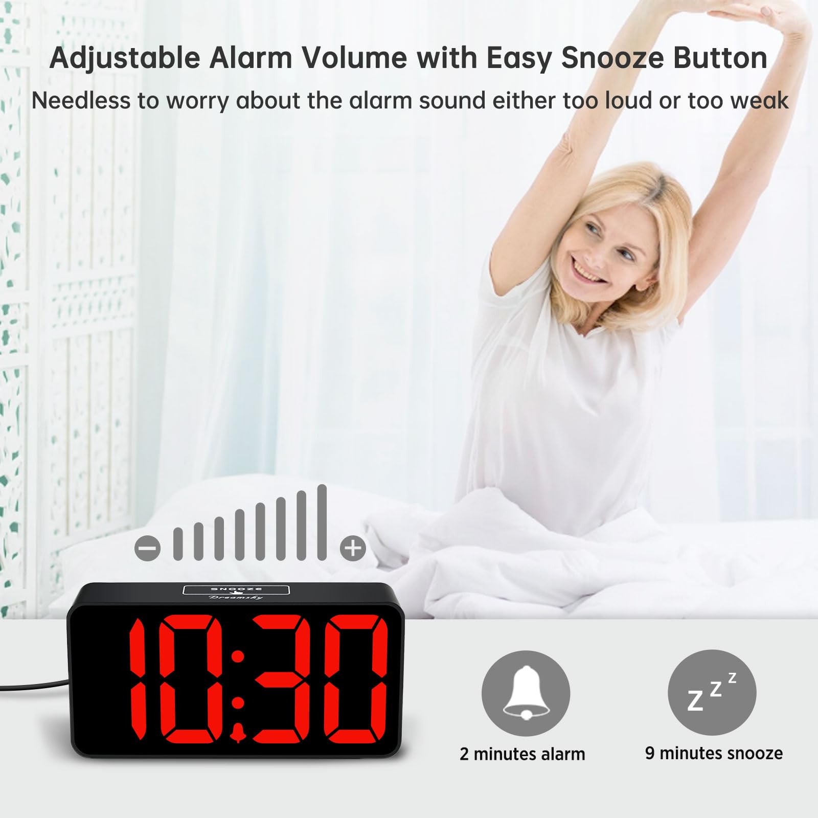 DreamSky Small Digital Alarm Clock for Bedroom, Small, Black Case Red Digits