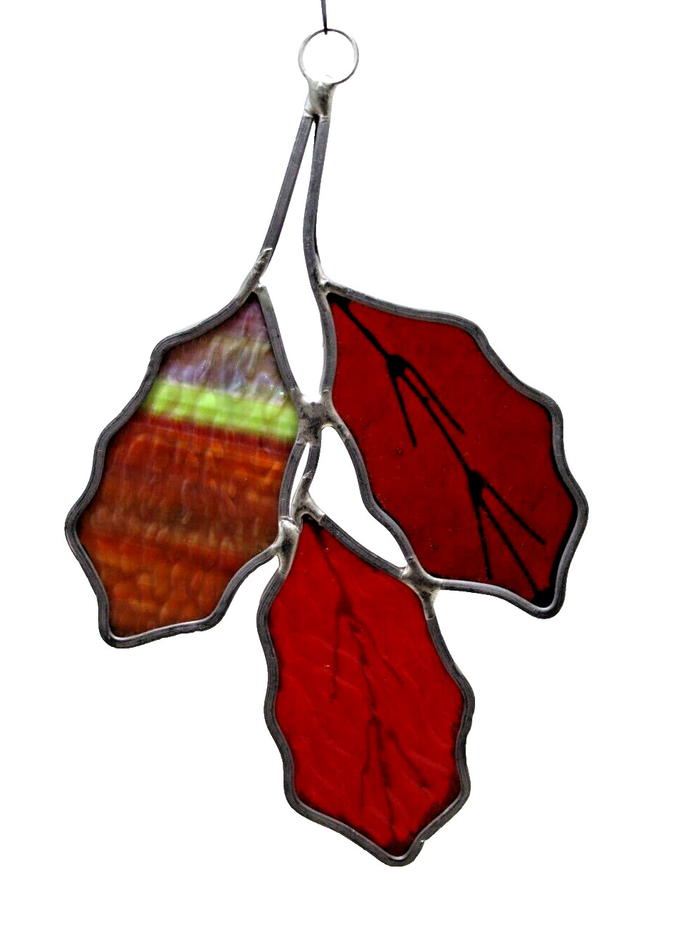 Glass Suncatcher Leaves Thick Glass Zinc Handmade Stained Glass  6.5 x 4.25
