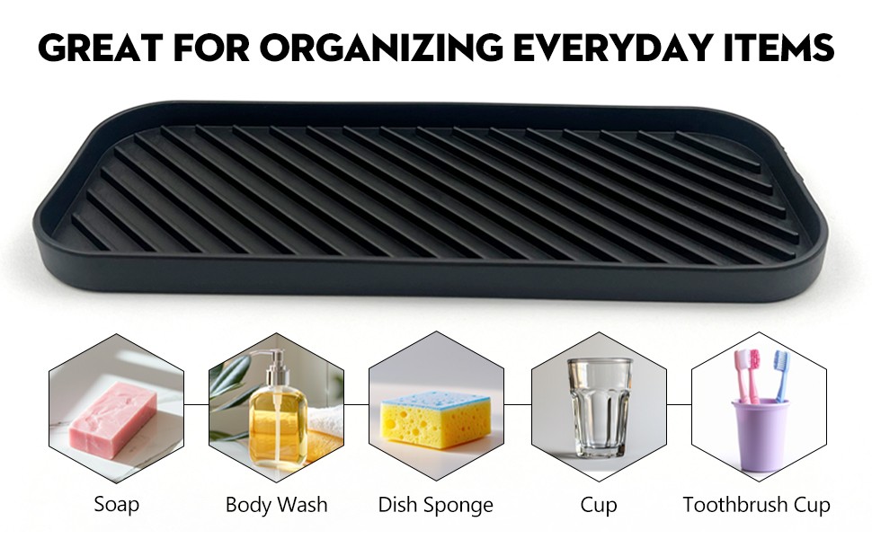 Silicone Sink Organizer Tray, Multi-Use Soap & Sponge Holder for Kitchen and