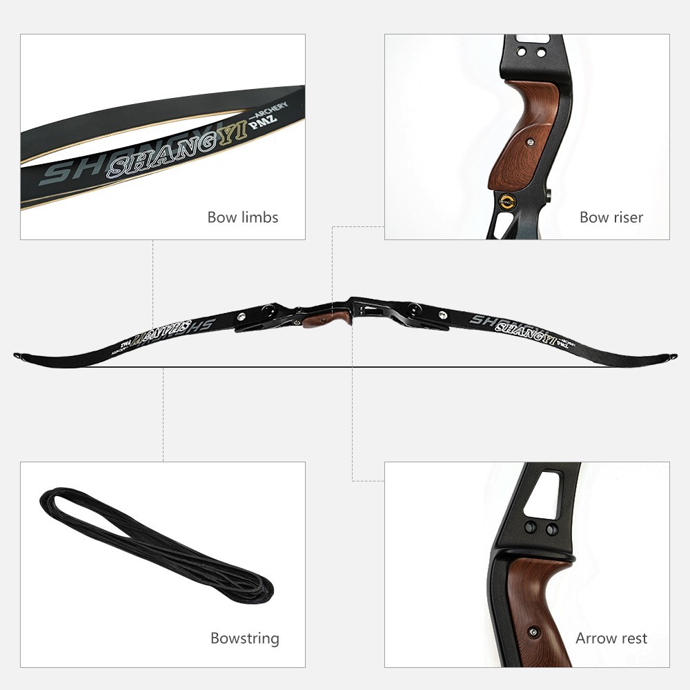 PMZ 60" ILF Takedown Recurve Bow Black Metal Riser Archery Set for Beginner