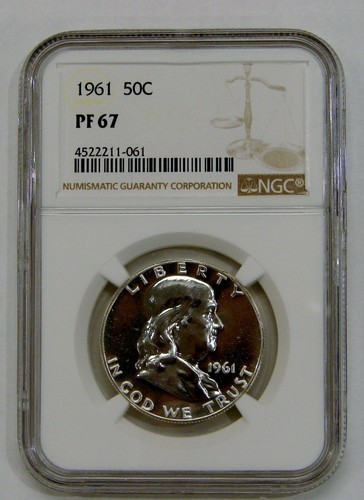 1961 US SILVER FRANKLIN HALF DOLLAR 50C NGC PF 67 PROOF 67