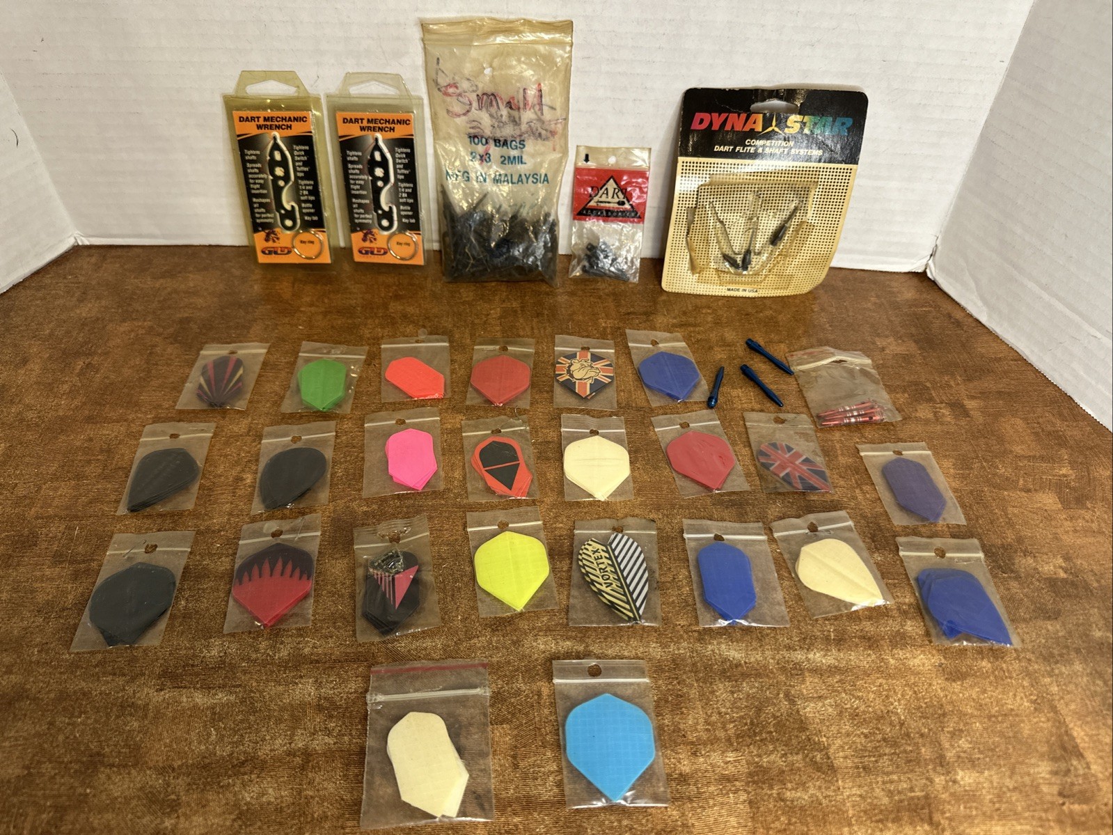 Vintage Dart Lot! 24 NEW Flights, 2 Dart Mechanic Wrench, Shafts, Soft Tips