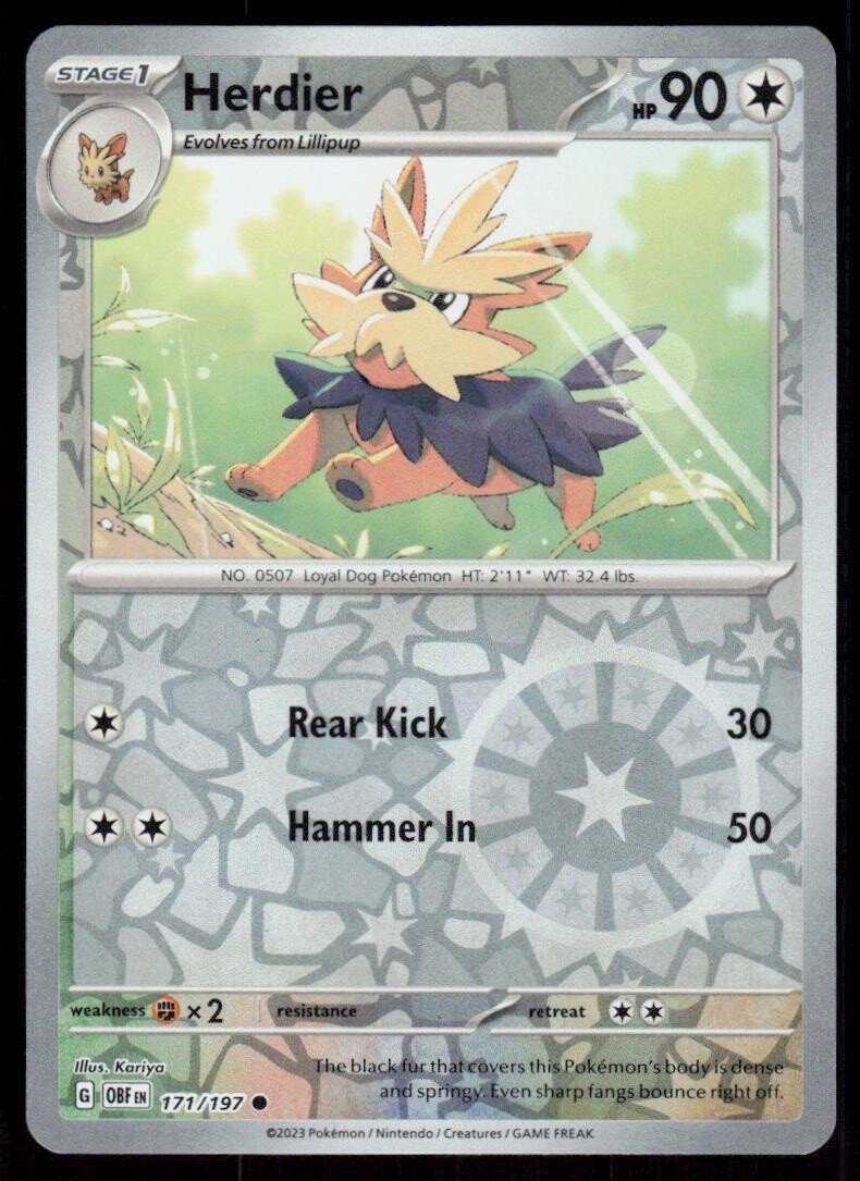 Herdier 171/197 - Reverse Holo - Pokemon - Obsidian Flames - NM/M