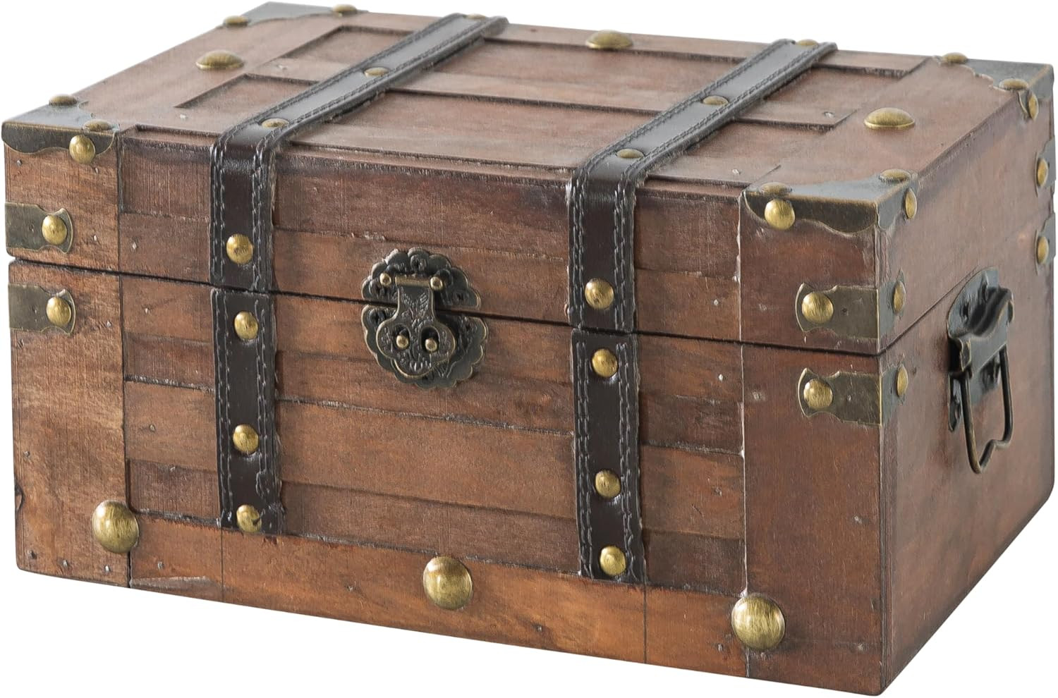 Alexander Small Wooden Treasure Chest - 11" X 7" X 5.5", Wood Storage Box with H