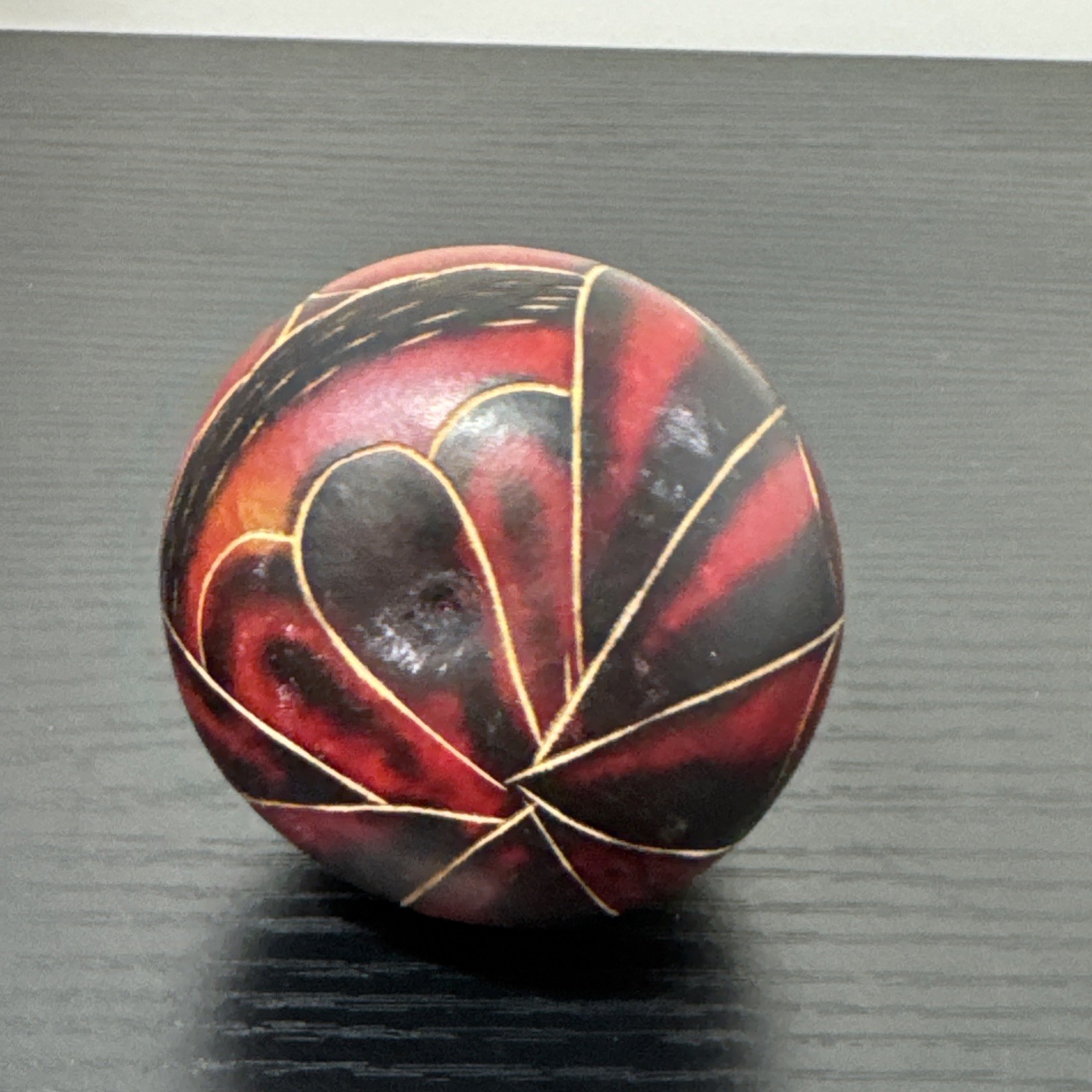 Lucuma RED OWL Natural Gourd Hand Carved PERU Folk Art Rattle 3.25 Inches