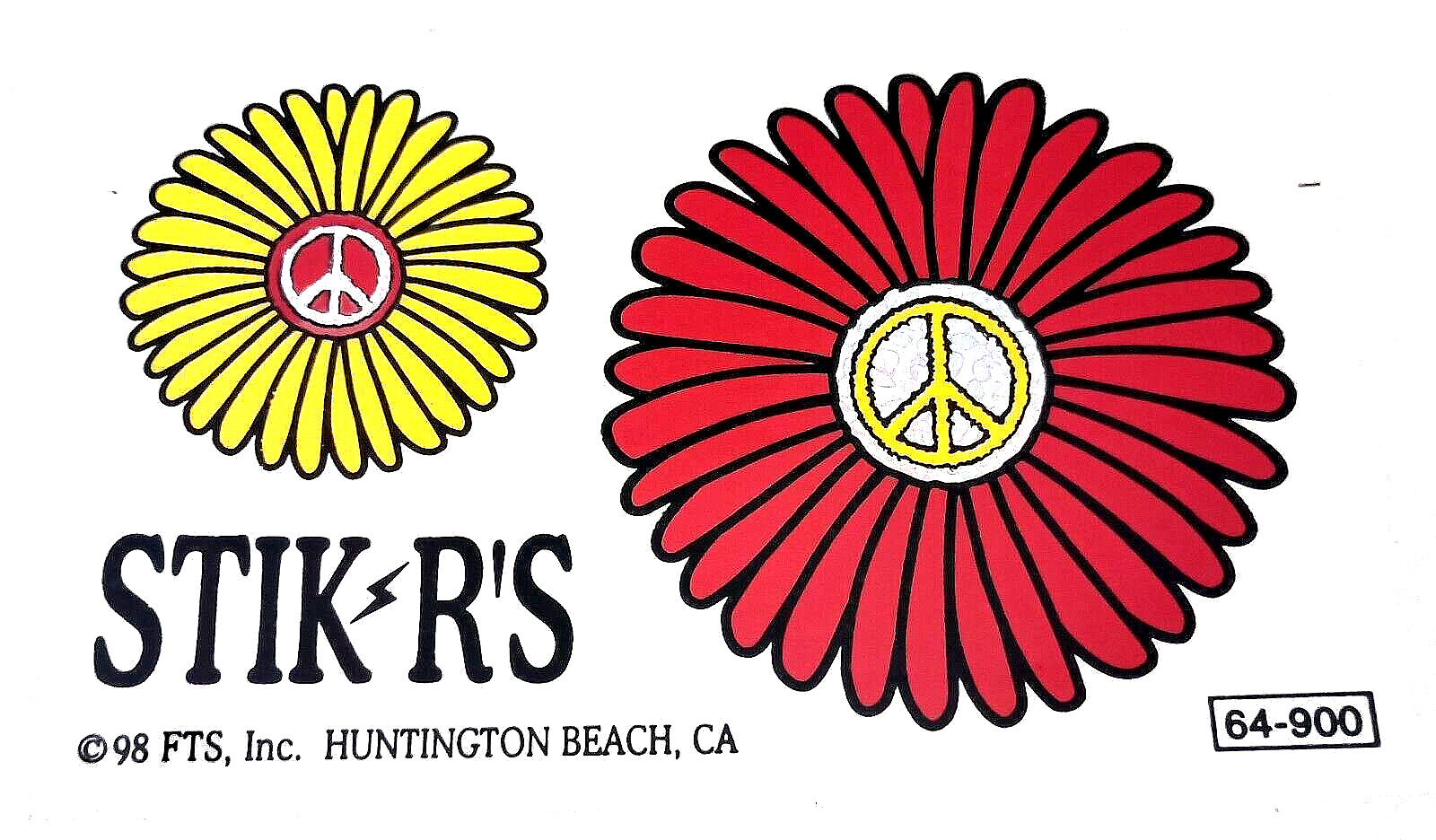 Vtg Stik R's Psychedelic Mod Flower Sparkle Peace Sign Sticker New NOS 1998
