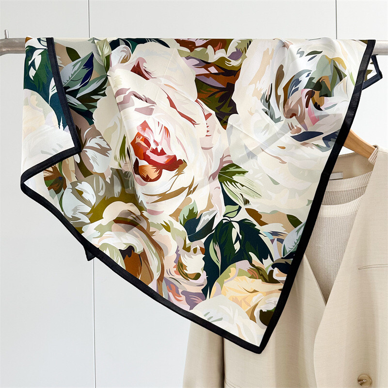 Scarf Boutique 100% Silk Bandanna Roses Print Bag Necktie Collar Scarf 65cm