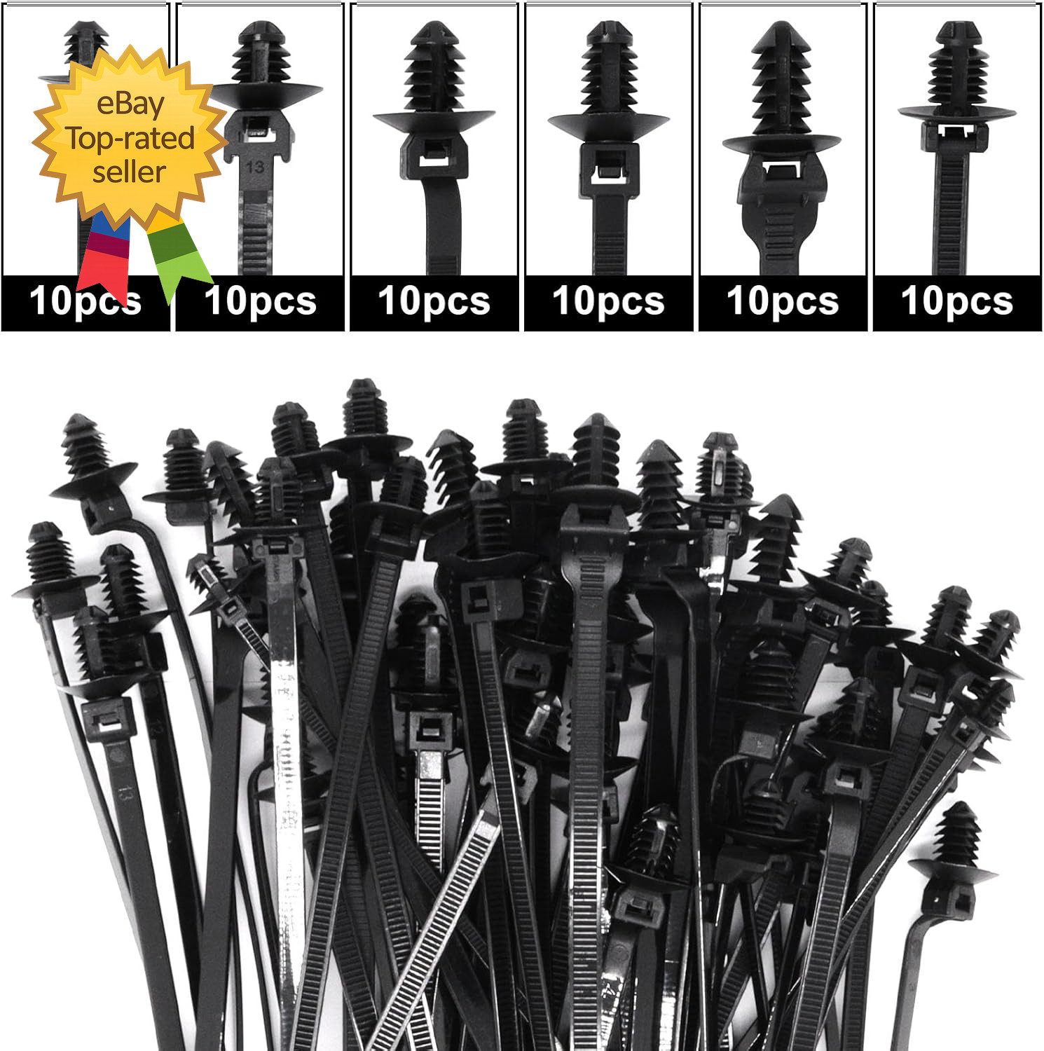 60 PCS Push Mount Zip TiesNylon Car Mount Wire Tie Snap in Cable Zip Ties Black