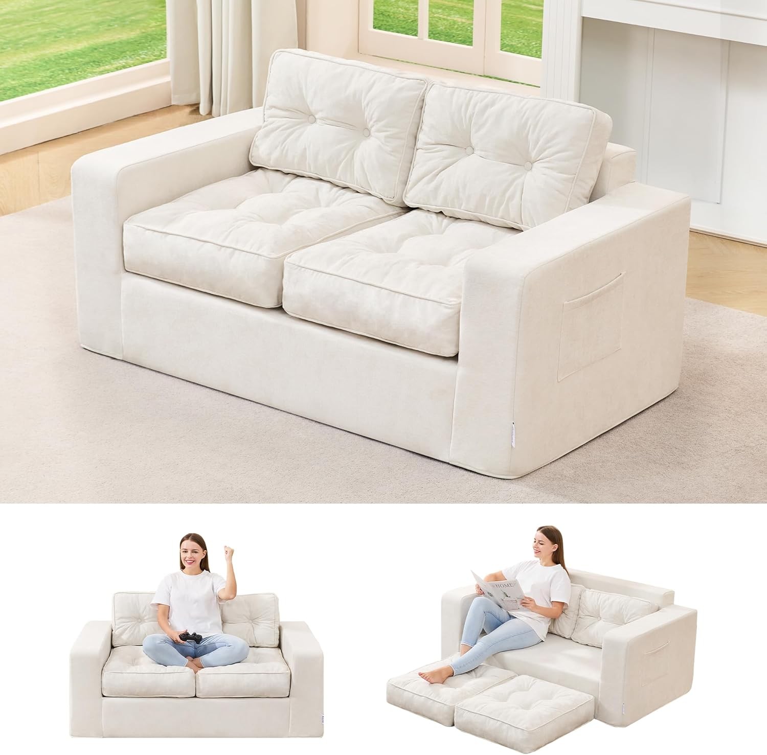 Sofa Couch Loveseat Sofa W/ Chenille Fabric 2-Seater Sofa Small Spaces