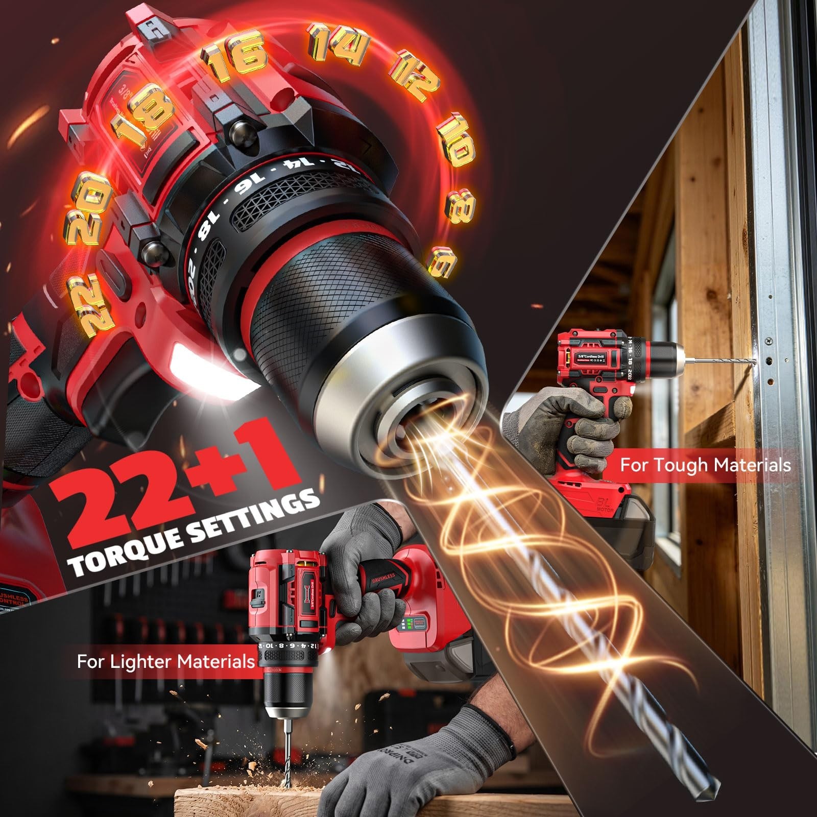 Cordless Brushless Drill & Impact Driver Combo Kit, 18V Battery Compatible, High