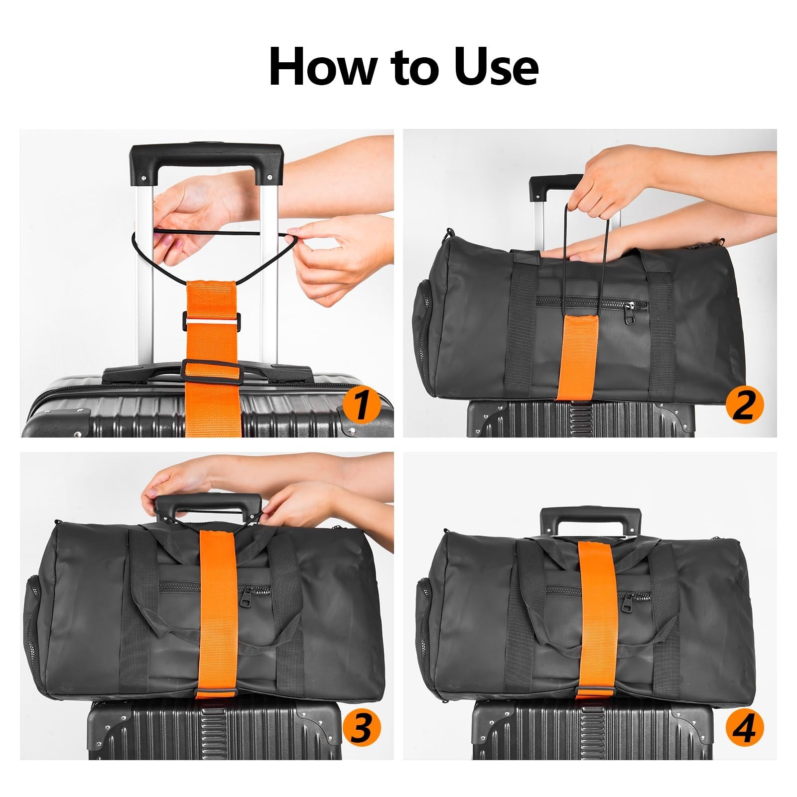 Adjustable Luggage Connector Straps 4-Pack - Securely Attach Bags & Coats, Light