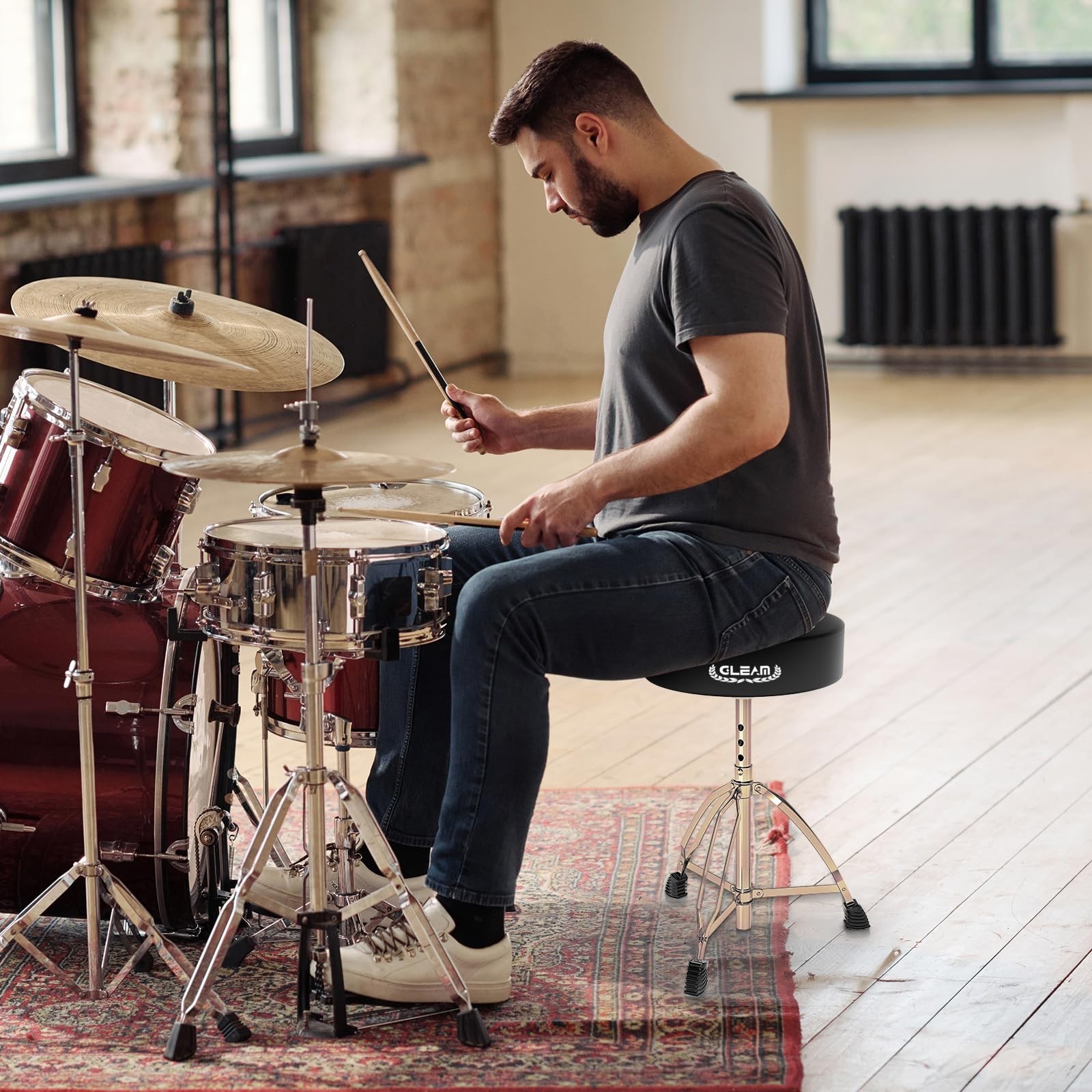 GLEAM Drum Throne Height Adjustable - Drum Seat Thick Padded Universal Drum S...