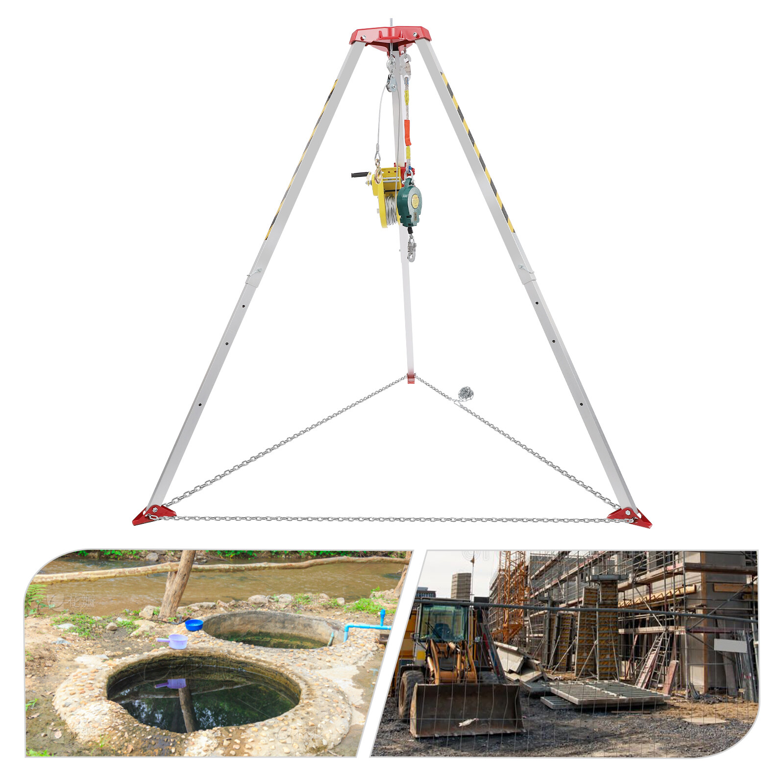 Safety Confined Space Tripod Adjustable 5.2-8ft Legs Rescue Tripod 2600lb Winch!