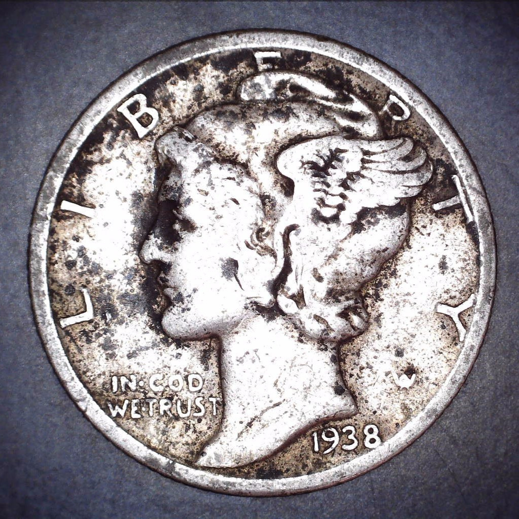 Vintage 1938-P Mercury Dime 90% Silver Circulated Coin 2