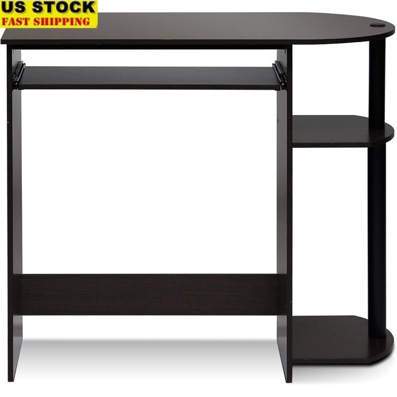 Wood Computer Desk W/ Keyboard Tray Stylish Compact Durable Office Gaming Setup