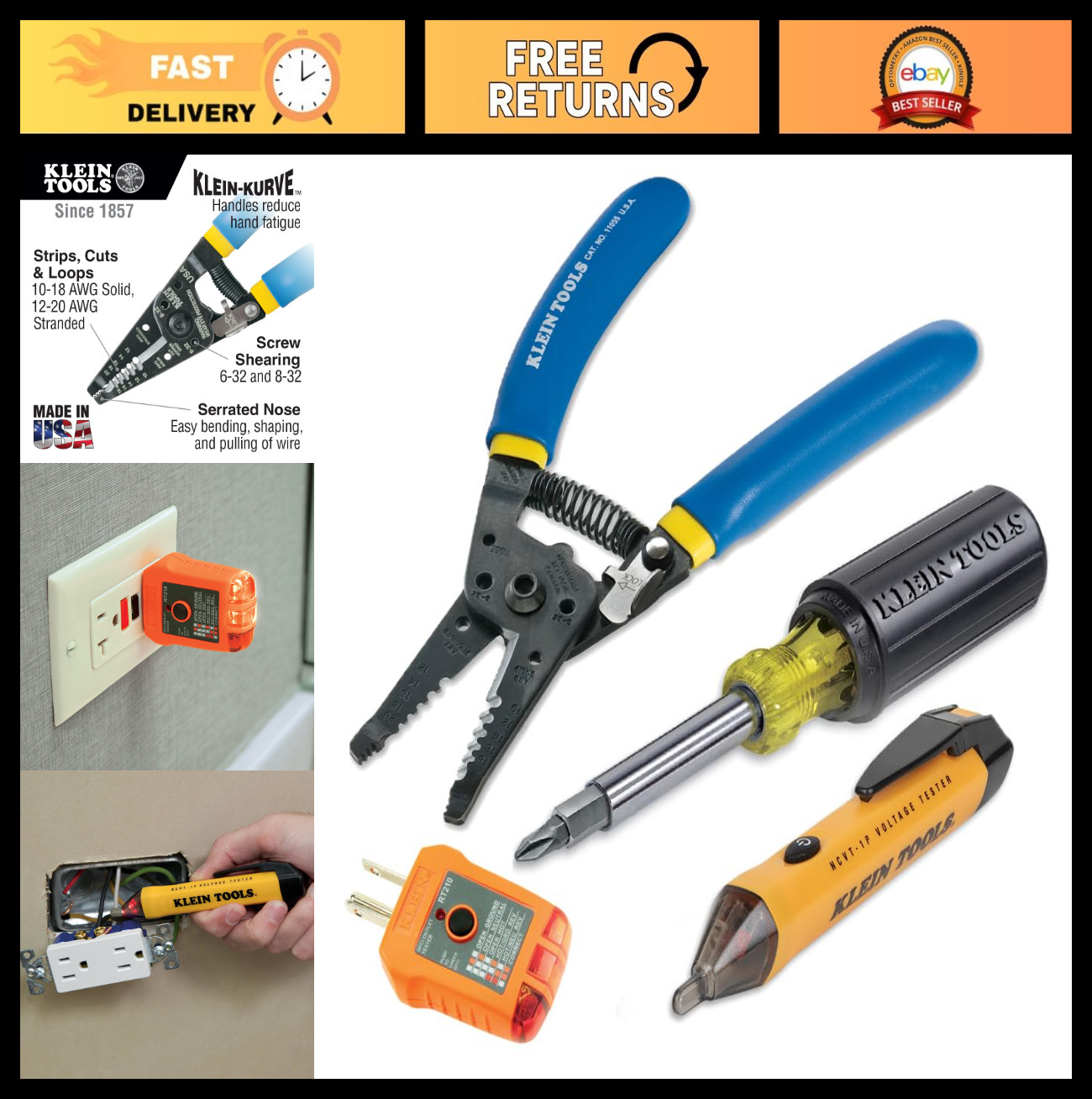 4-Piece USA-Made Tool Kit with Wire Stripper, Screwdriver, Voltage Tester & GFCI