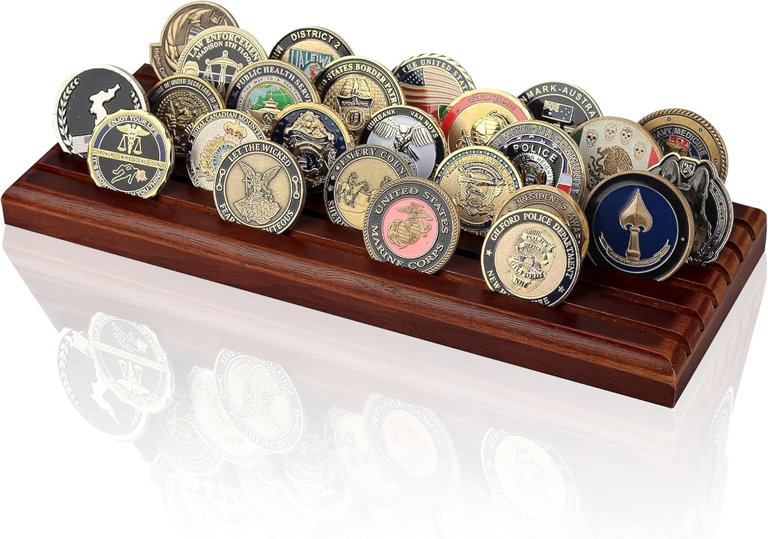 Challenge Coins Display Holder, Solid Wood Challenge Coin Stand, 6 Row Coins ...