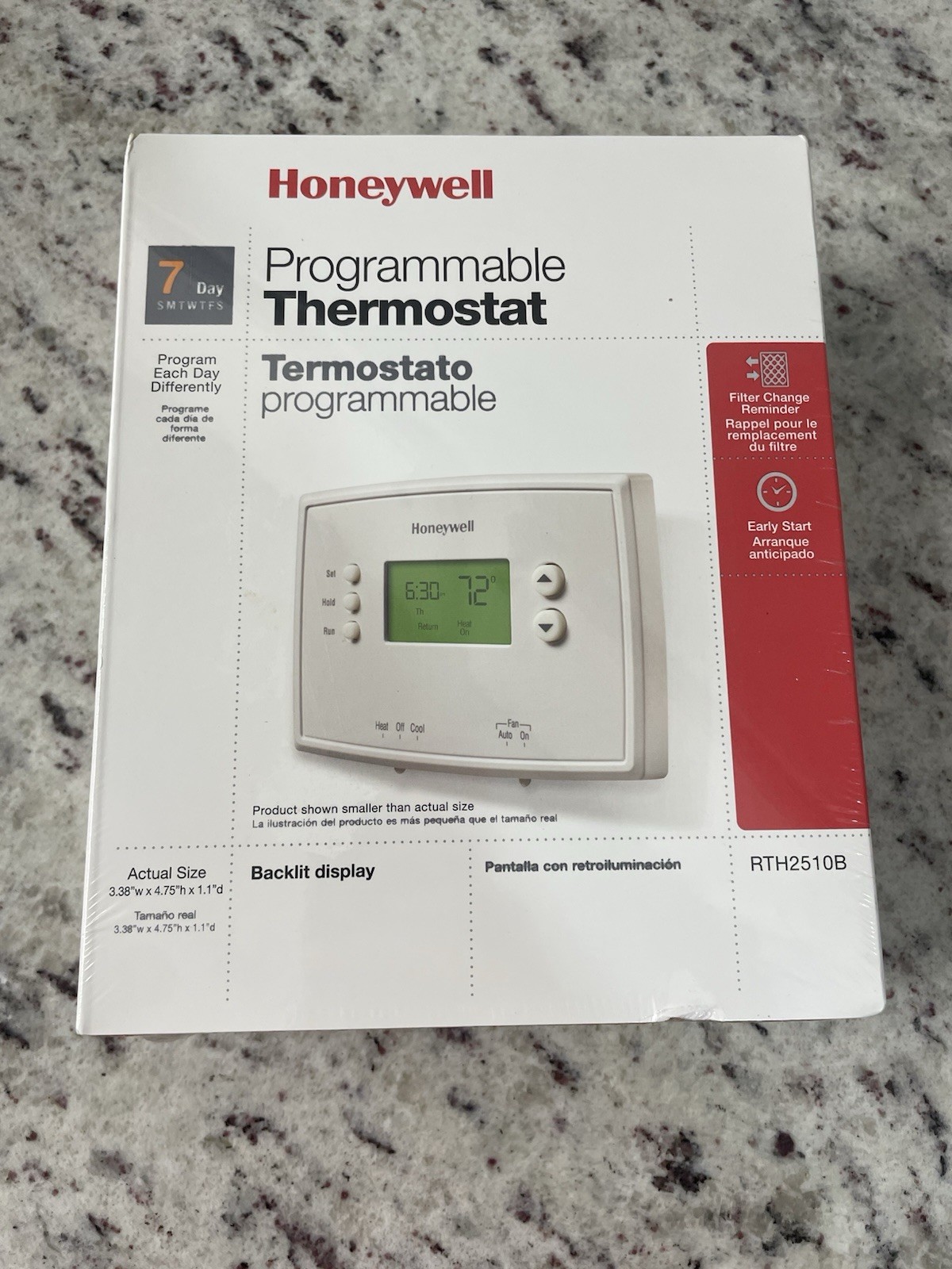 Honeywell RTH2510B Programmable Thermostat 7-Day Backlit Digital Display White