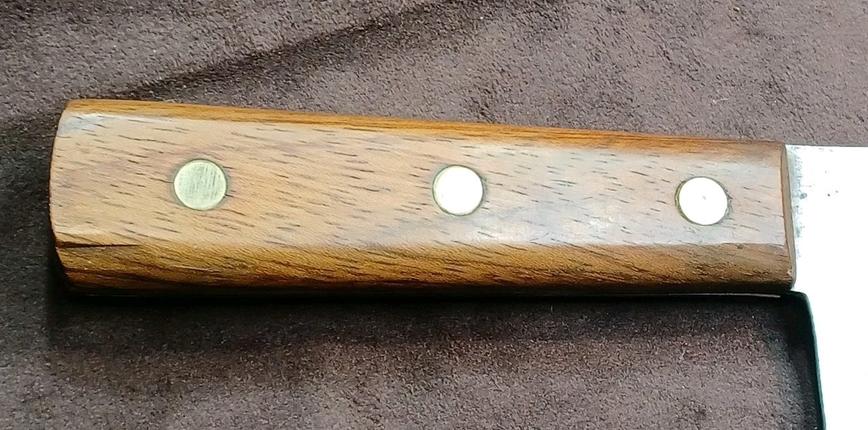 Vtg Very Nice Well Balanced 5.5" Carbon Steel Cleaver, W/ Wood Scales, Unbranded
