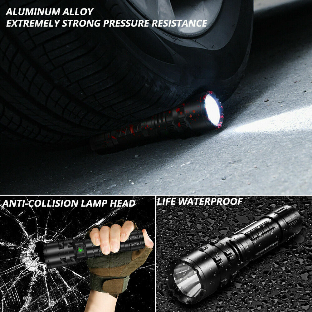 Zoomable LED Tactical Flashlight, High Lumen Rechargeable Waterproof Torch Work