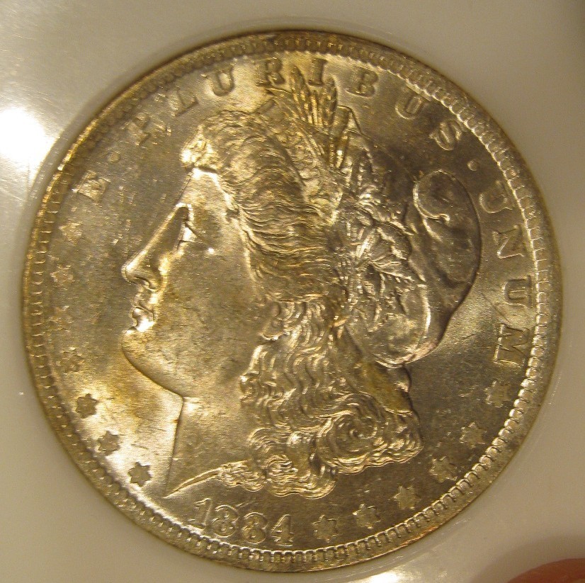 1884 O Morgan Silver Dollar - BU, Light Golden hue on both sides, 5215