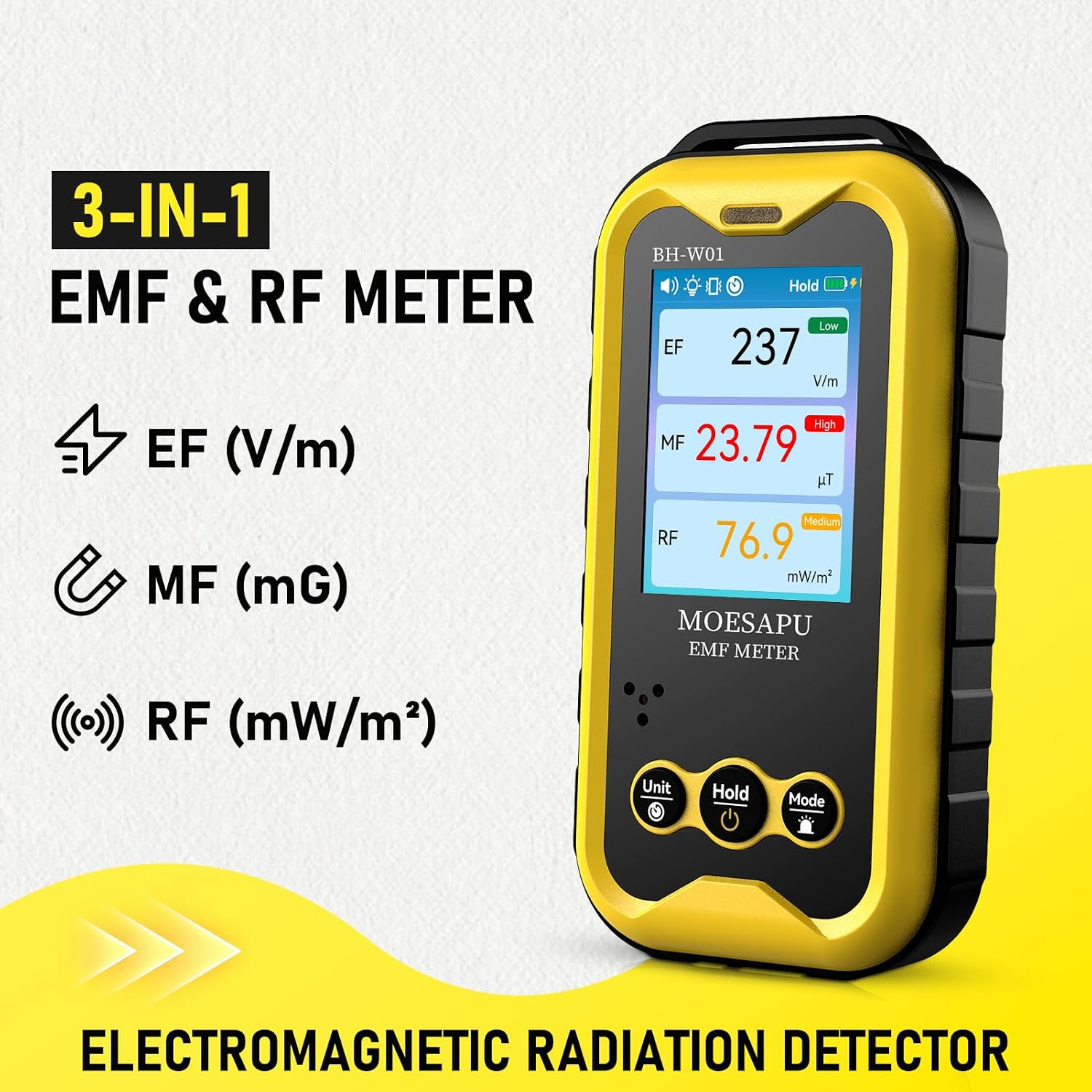 3-in-1 EMF Meter - Portable Radiation Detector for Ghost Hunting & RF Fields