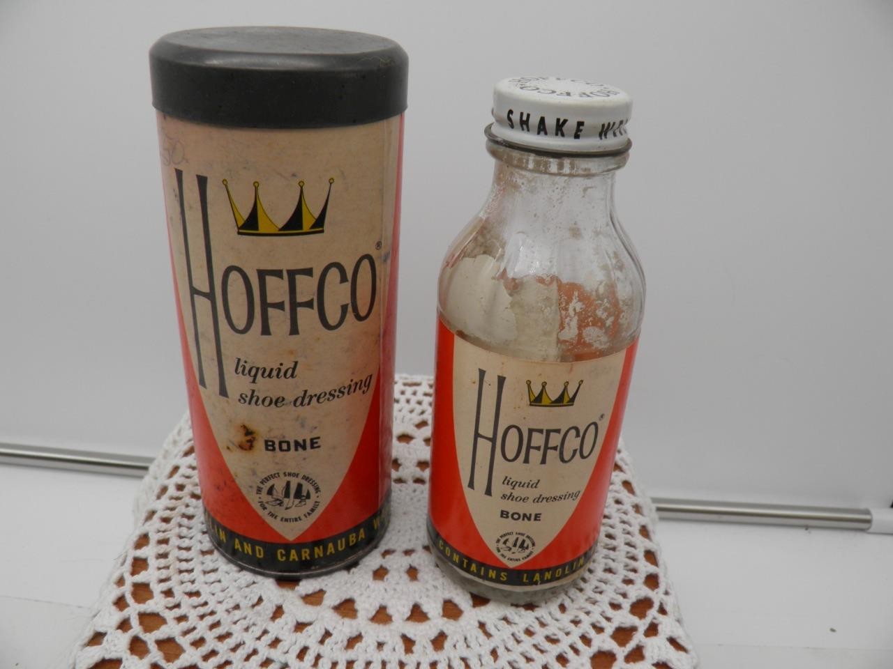1950'S HOFFCO LIQUID SHOE DRESSING CAN AND BOTTLE