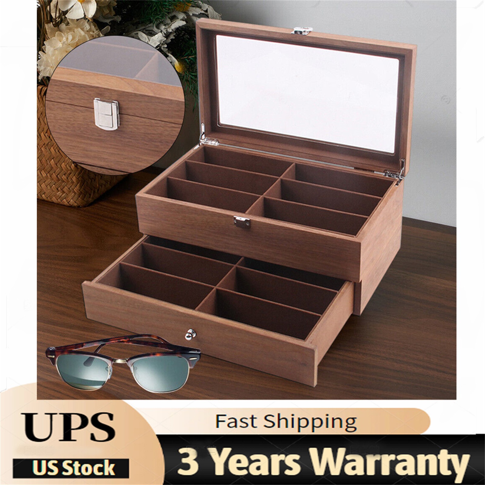 12 Slot Sunglasses Organizer Box Eyeglasses Display Case Storage for Women Men~