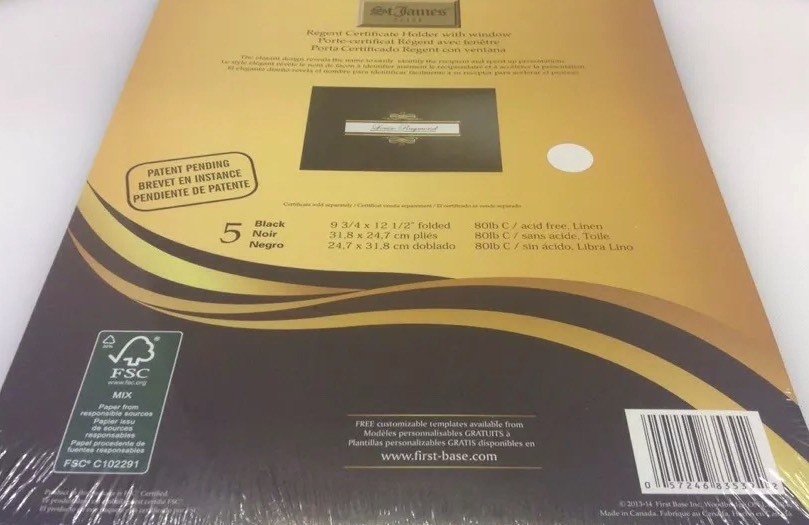 First Base St James Elite Double Fold Linen Certificate Holder 5 Pack Black
