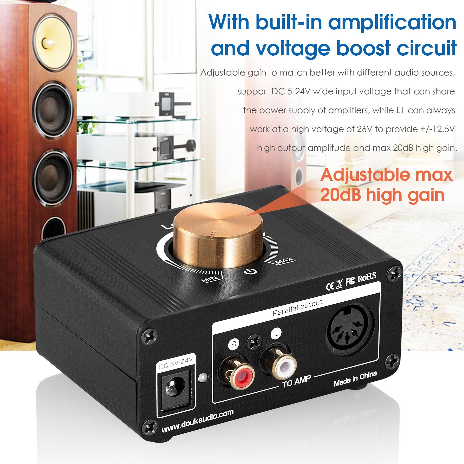Douk Audio L1 Stereo Line Pre-Amplifier Level Booster for MP3, iPad, iPhone