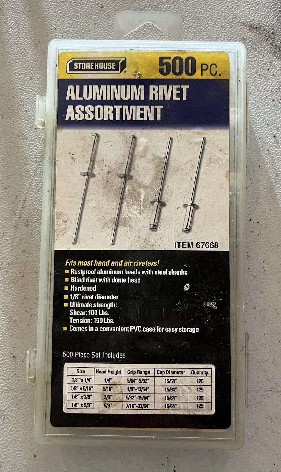 Rivet Assortment Set (opened) & Rivet Tool In Case