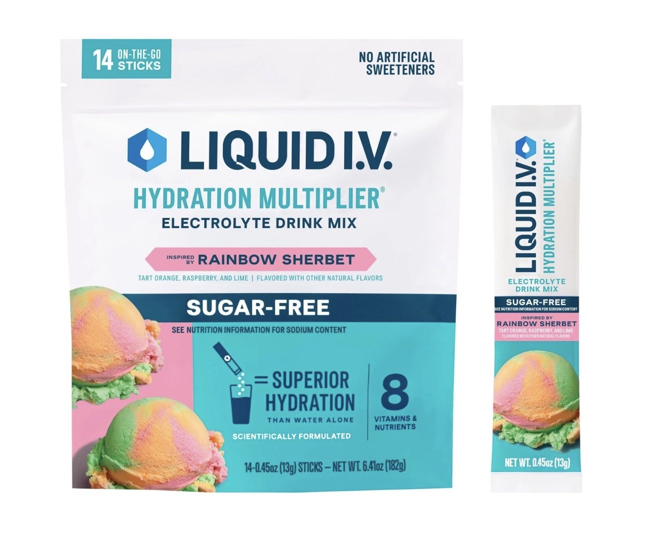 Liquid I.V. Hydration Multiplier Sugar Free Drink Mix Rainbow Sherbet, 14 Sticks