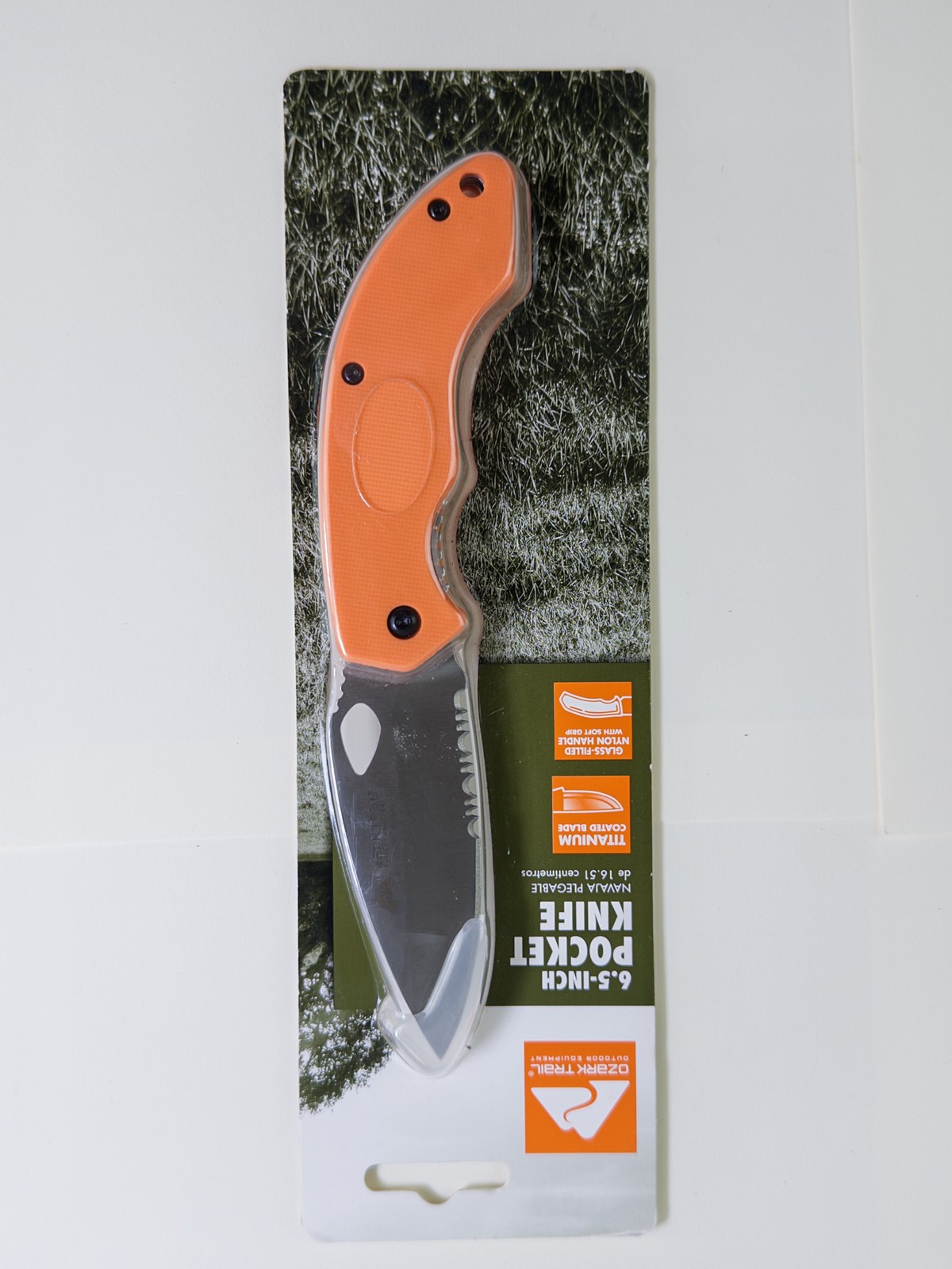 Ozark Trail 6.5-inch Folding Pocket Knife Orange Handle Partially Serrated Blade
