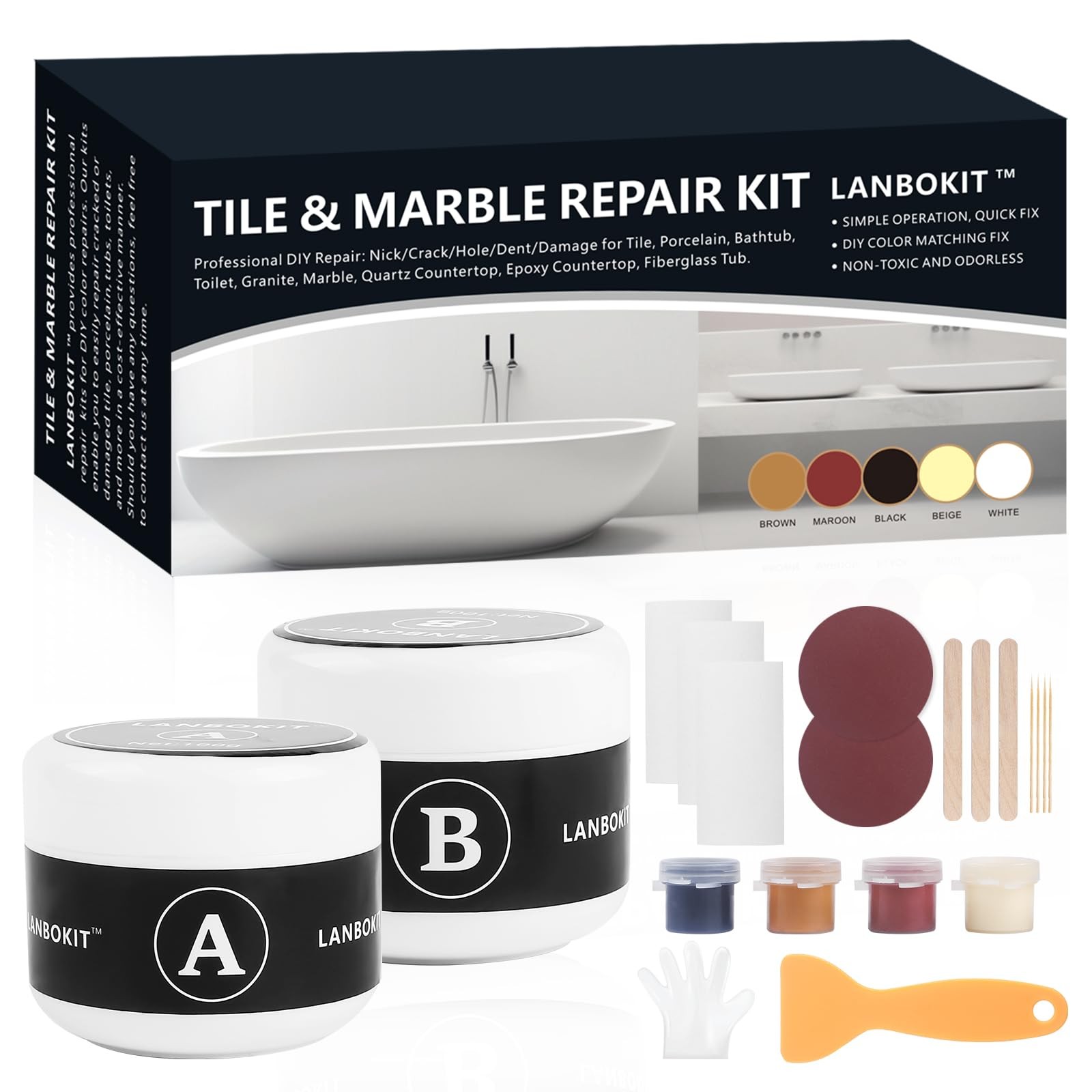 LANBOKIT Tile, Granite and black, brown, maroon, beige, white, gray, red