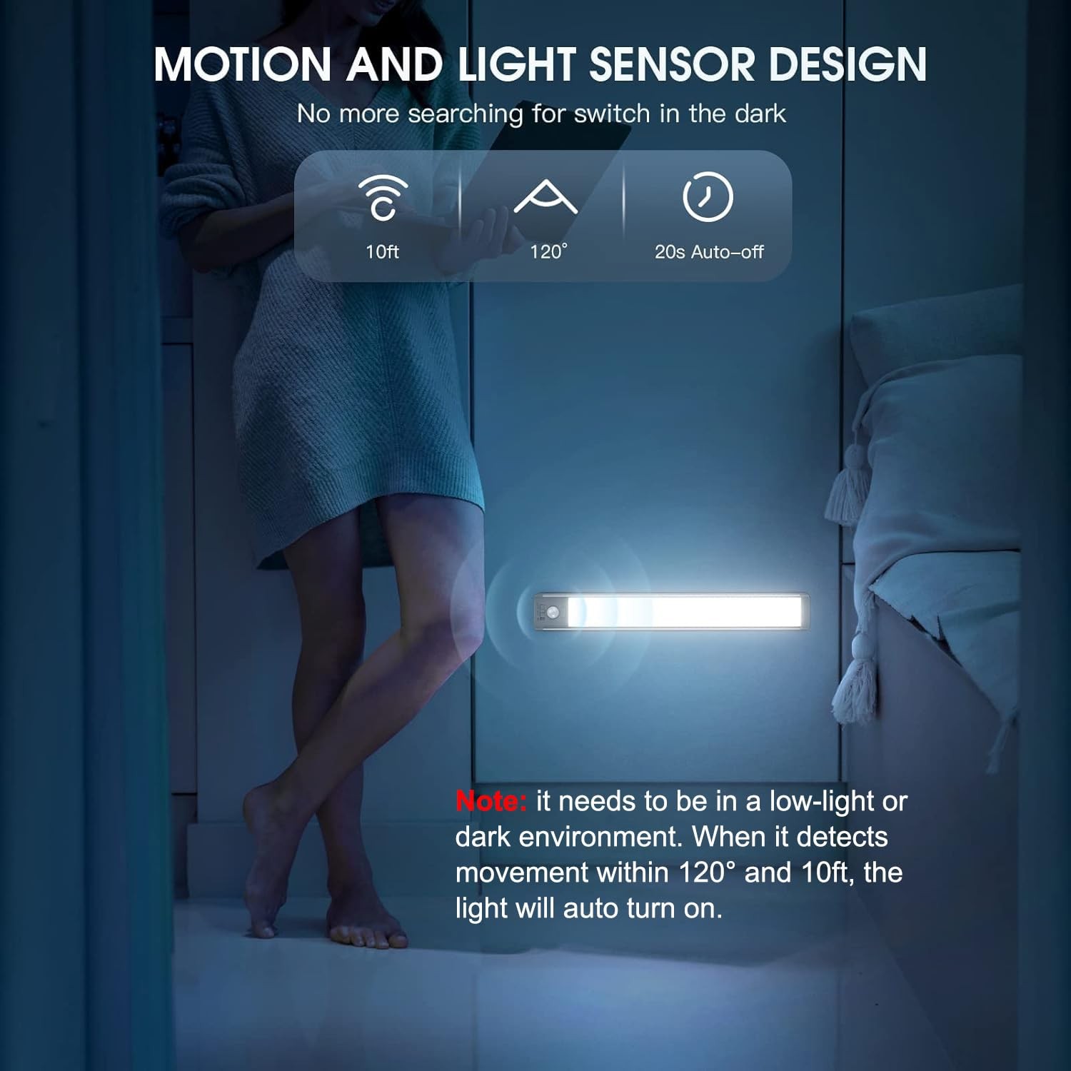 MCGOR 10IN Under Cabinet Lights 2PK Rechargeable Motion Sensor Magnetic