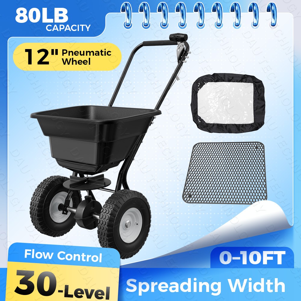 80LB Broadcast Spreader Push Lawn Seeder Fertilizer Ice Melt Spreader Adjustable