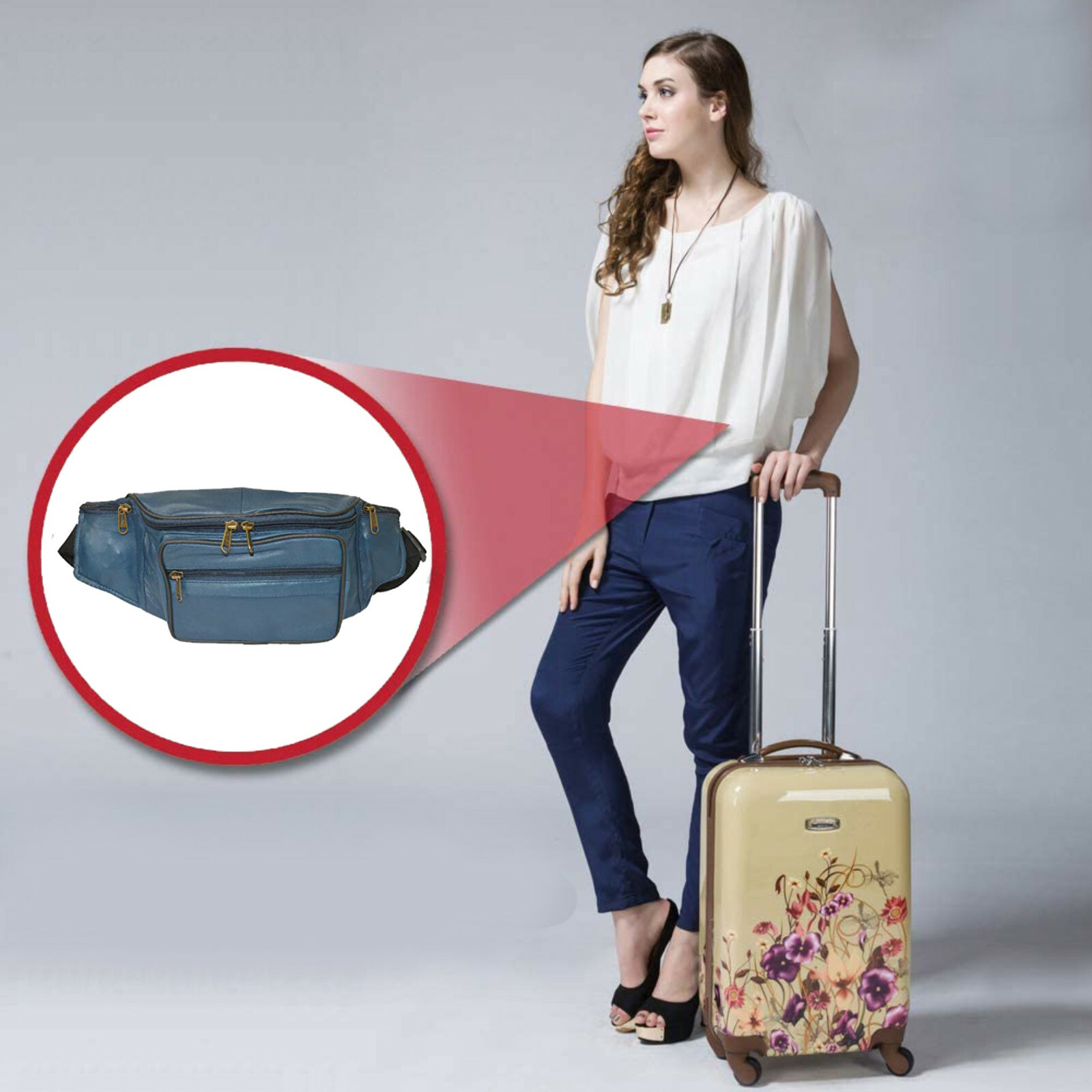FANNY PACK NEW BLUE POPULAR STYLE GENUINE LEATHER 5 ZIPPERS GREAT GIFT IDEA